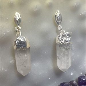 aros cuarzo cristal brasil bañado en plata