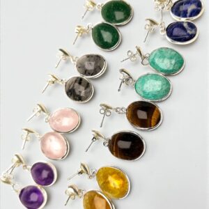 pendientes aros piedras naturales bañados en plata brasil