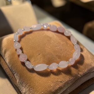 pulsera cuarzo rosado con baño de plata